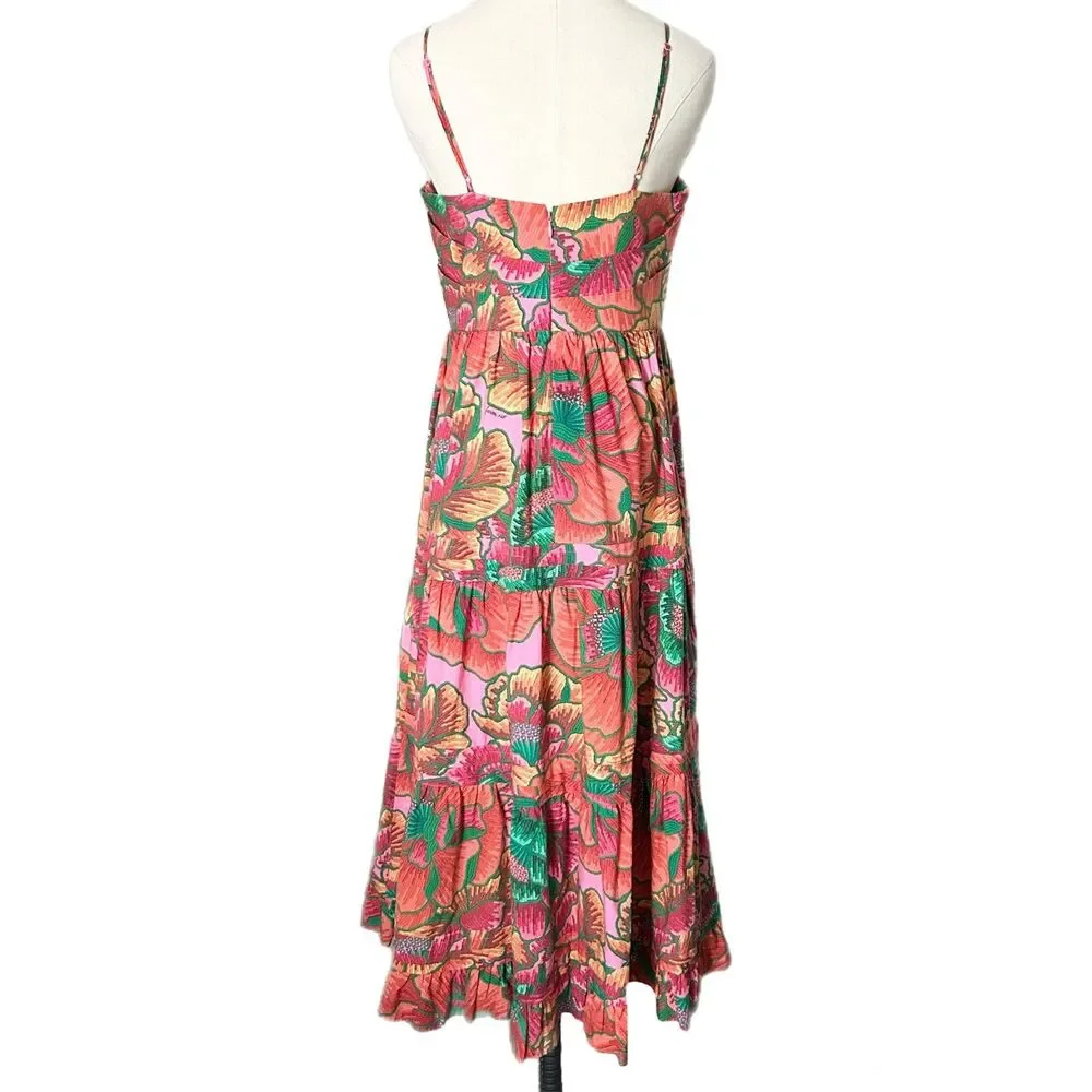 Farm Rio Beaded Spring Sleeveless Midi Dress Size Medium Tropical - Picture 3 of 6